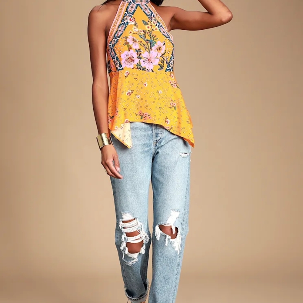 Free People New Wave Floral Halter Tank with Open Back and qd - Picture 4 of 12